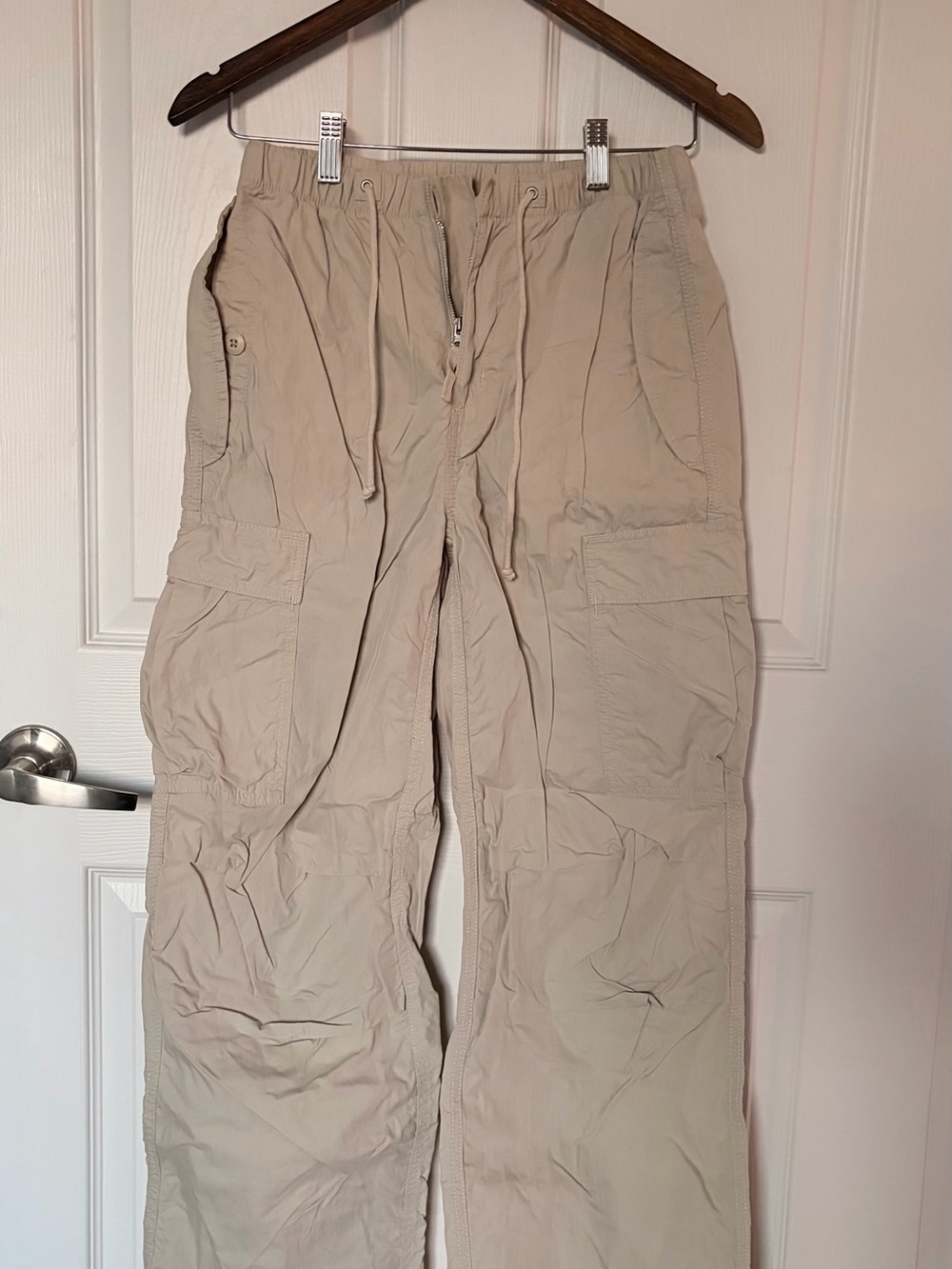 Aritzia TNA Beige Cargo Pants with Drawstring Waist